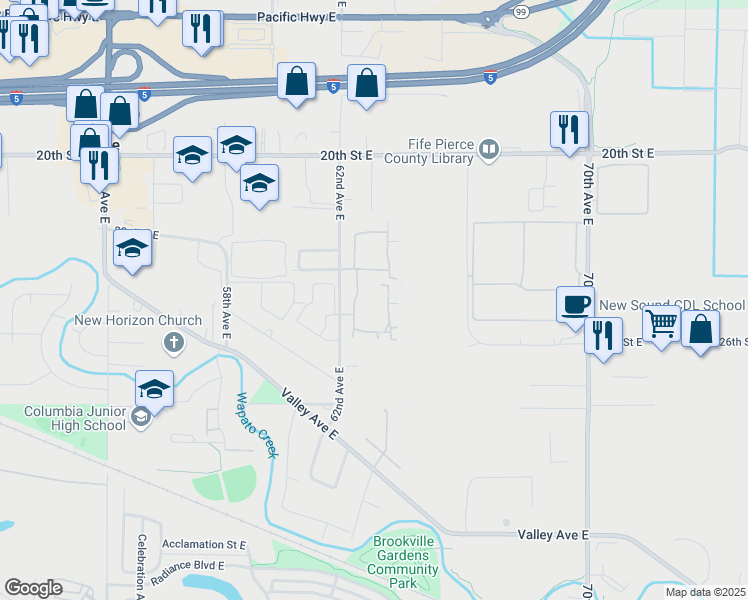 map of restaurants, bars, coffee shops, grocery stores, and more near 2449 62nd Avenue East in Fife