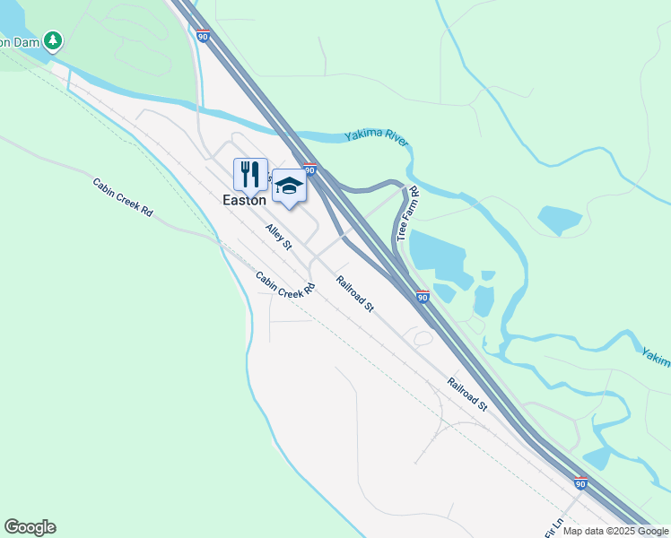 map of restaurants, bars, coffee shops, grocery stores, and more near 2301 Railroad Street in Easton