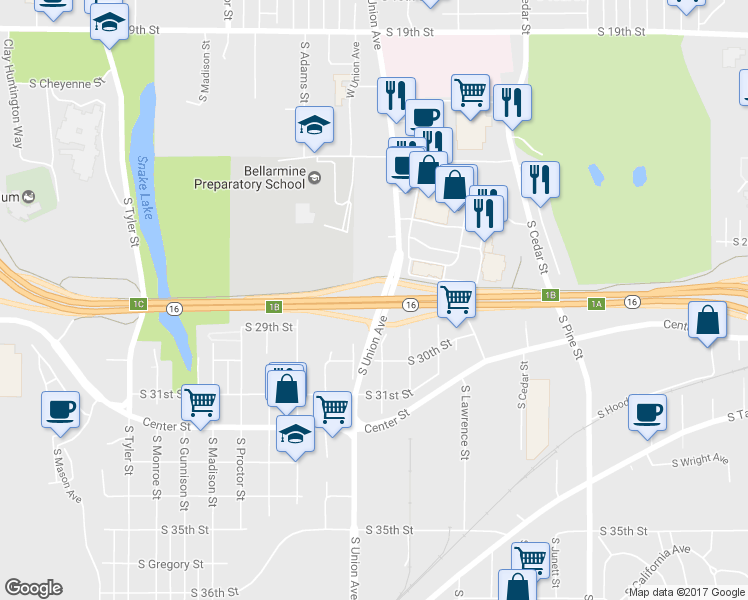 map of restaurants, bars, coffee shops, grocery stores, and more near Highway 16 in Tacoma
