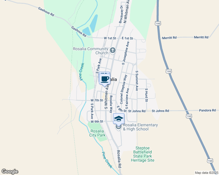 map of restaurants, bars, coffee shops, grocery stores, and more near 713 S Whitman Ave in Rosalia