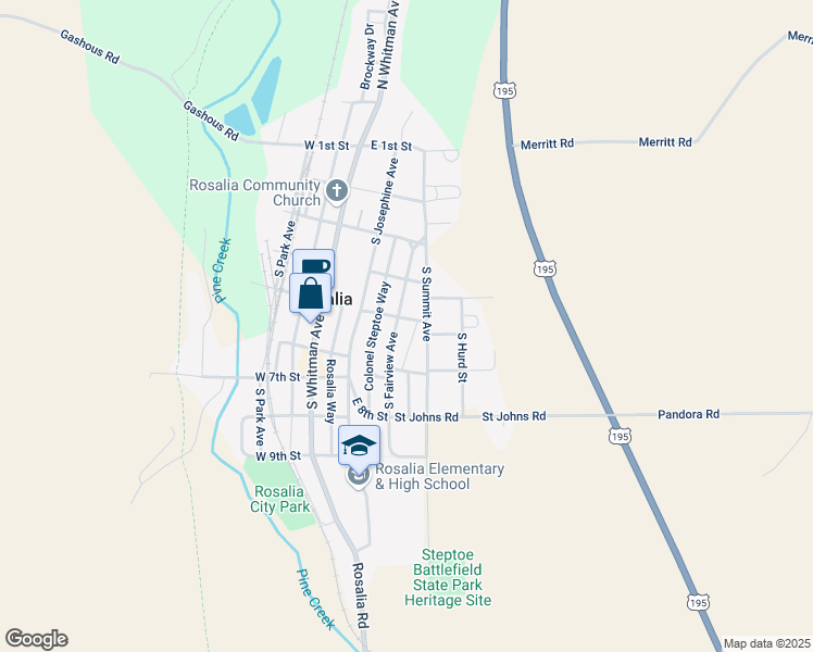 map of restaurants, bars, coffee shops, grocery stores, and more near 500-698 South Summit Avenue in Rosalia