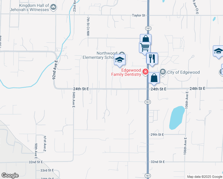 map of restaurants, bars, coffee shops, grocery stores, and more near 2412 98th Avenue East in Edgewood
