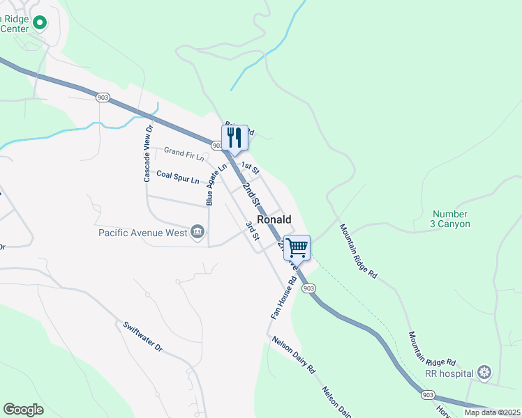 map of restaurants, bars, coffee shops, grocery stores, and more near 8141 Highway 903 in Ronald
