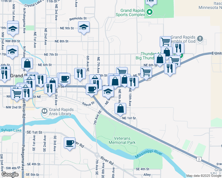 map of restaurants, bars, coffee shops, grocery stores, and more near 806 Northeast 4th Street in Grand Rapids