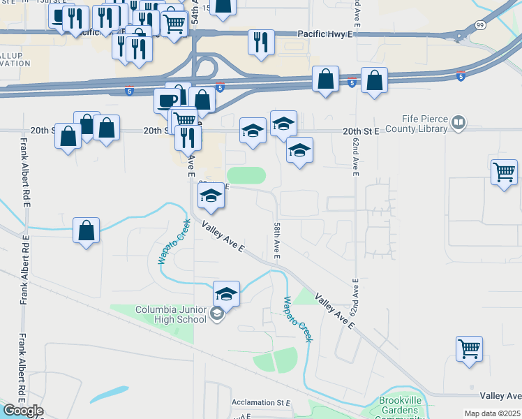 map of restaurants, bars, coffee shops, grocery stores, and more near 5714 23rd Street East in Fife