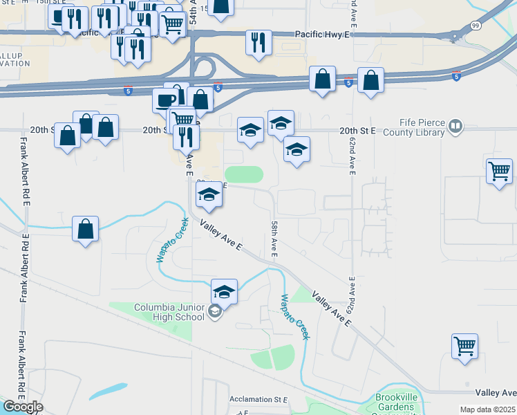 map of restaurants, bars, coffee shops, grocery stores, and more near 5714 23rd Street East in Fife