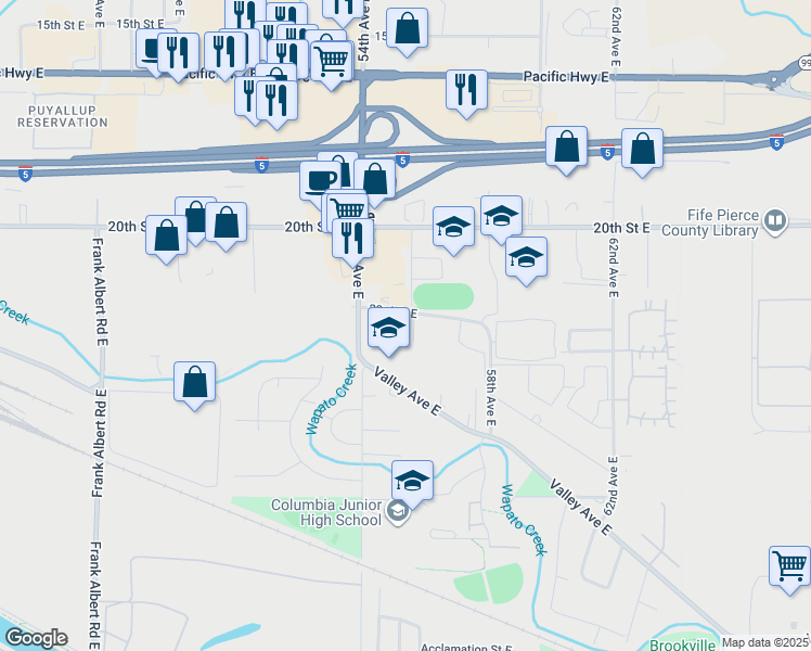 map of restaurants, bars, coffee shops, grocery stores, and more near 5528 23rd Street East in Fife