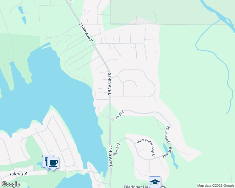 map of restaurants, bars, coffee shops, grocery stores, and more near 21409 23rd Street Court East in Lake Tapps