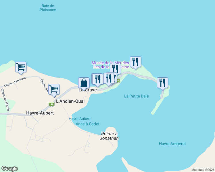 map of restaurants, bars, coffee shops, grocery stores, and more near 973 Chemin de la Grave in Havre-Aubert