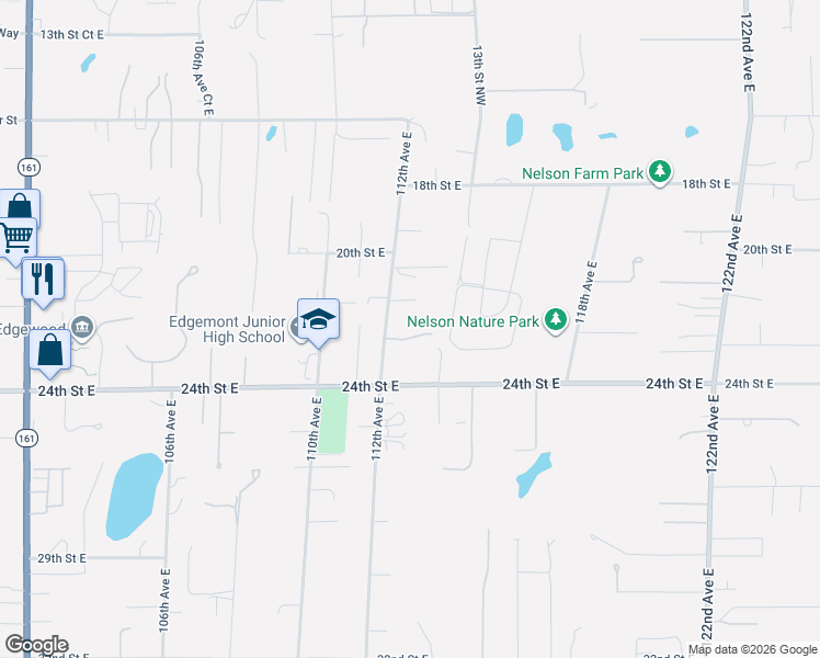 map of restaurants, bars, coffee shops, grocery stores, and more near 11319 24th Street East in Edgewood
