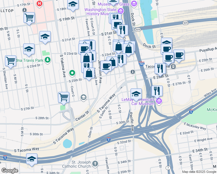 map of restaurants, bars, coffee shops, grocery stores, and more near 2602 South Holgate Street in Tacoma