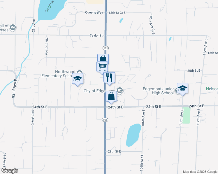 map of restaurants, bars, coffee shops, grocery stores, and more near 2017 Meridian Avenue East in Edgewood
