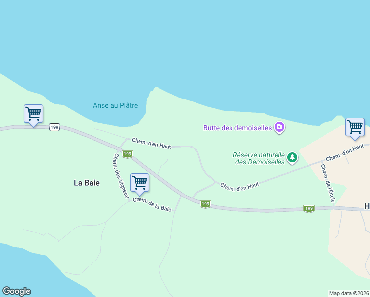 map of restaurants, bars, coffee shops, grocery stores, and more near 116 Chemin d'en Haut in Gaspésie–Îles-de-la-Madeleine