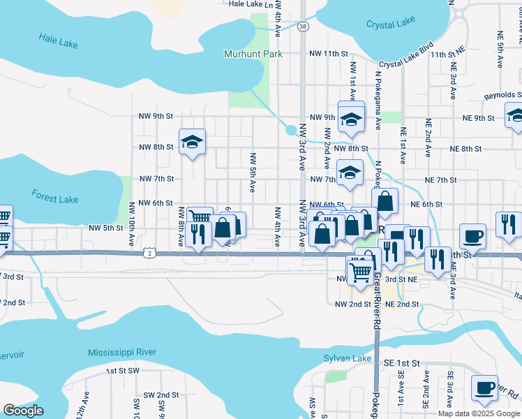 map of restaurants, bars, coffee shops, grocery stores, and more near 524 Northwest 5th Avenue in Grand Rapids