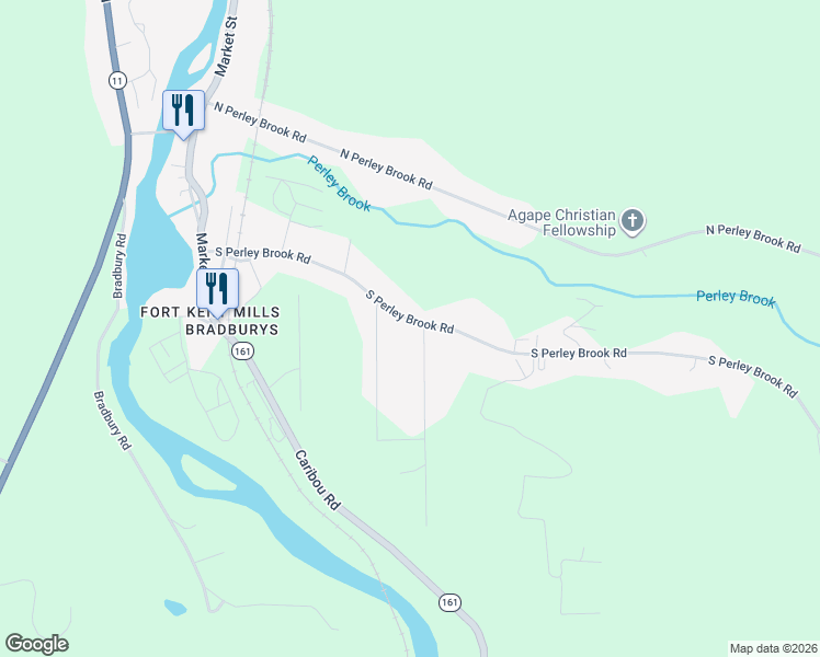map of restaurants, bars, coffee shops, grocery stores, and more near 87 South Perley Brook Road in Fort Kent