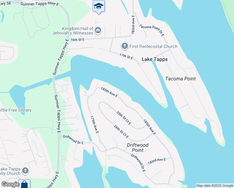 map of restaurants, bars, coffee shops, grocery stores, and more near 2403 185th Avenue East in Bonney Lake