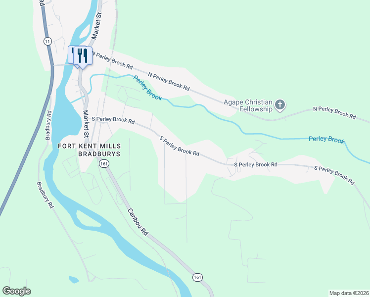 map of restaurants, bars, coffee shops, grocery stores, and more near 87 South Perley Brook Road in Fort Kent
