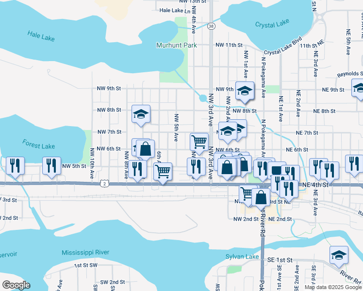 map of restaurants, bars, coffee shops, grocery stores, and more near 524 Northwest 5th Avenue in Grand Rapids