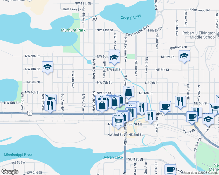 map of restaurants, bars, coffee shops, grocery stores, and more near 523 Northwest 1st Avenue in Grand Rapids