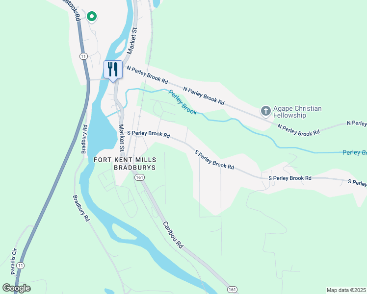 map of restaurants, bars, coffee shops, grocery stores, and more near 46 South Perley Brook Road in Fort Kent