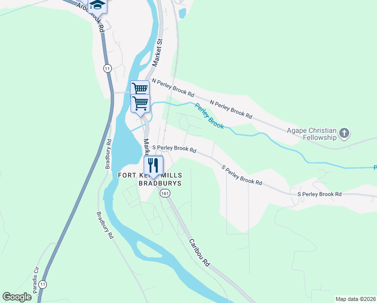 map of restaurants, bars, coffee shops, grocery stores, and more near 35 South Perley Brook Road in Fort Kent