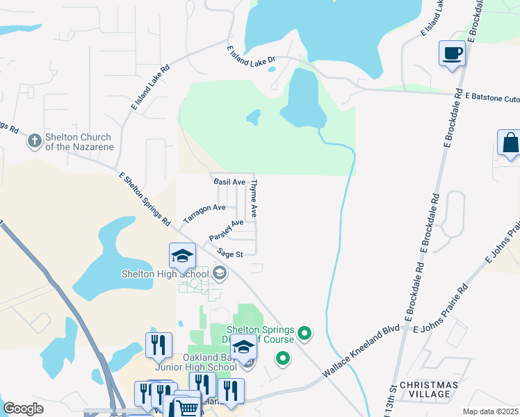 map of restaurants, bars, coffee shops, grocery stores, and more near 209 Thyme Avenue in Shelton