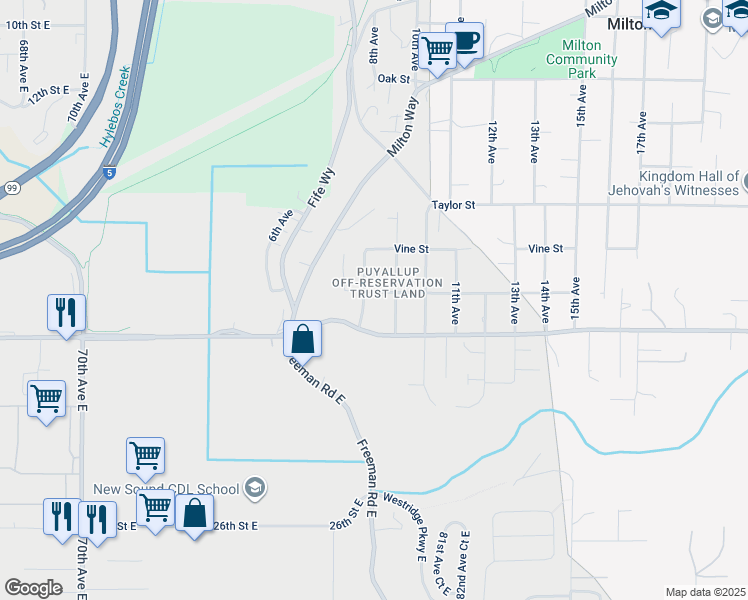map of restaurants, bars, coffee shops, grocery stores, and more near 808 Yuma Street in Milton