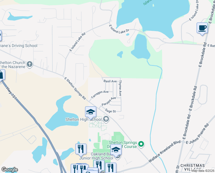 map of restaurants, bars, coffee shops, grocery stores, and more near 336 Watercress Street in Shelton