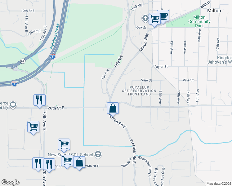 map of restaurants, bars, coffee shops, grocery stores, and more near 206 Milton Way in Milton