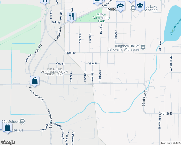 map of restaurants, bars, coffee shops, grocery stores, and more near 2206 13th Avenue in Milton