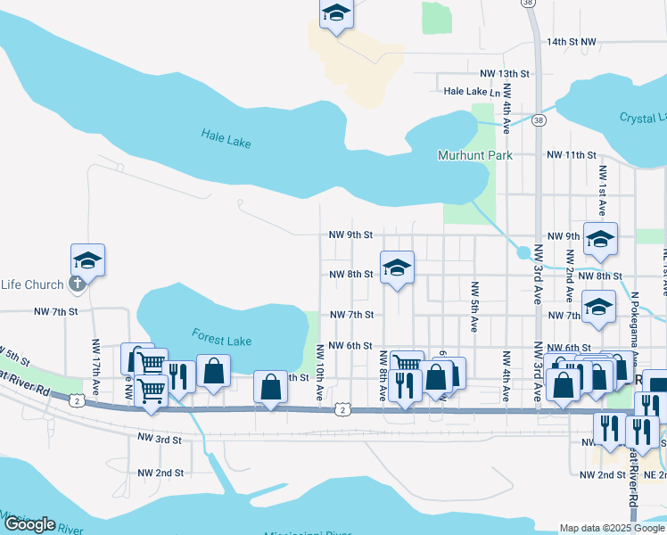 map of restaurants, bars, coffee shops, grocery stores, and more near 820 Northwest 10th Avenue in Grand Rapids