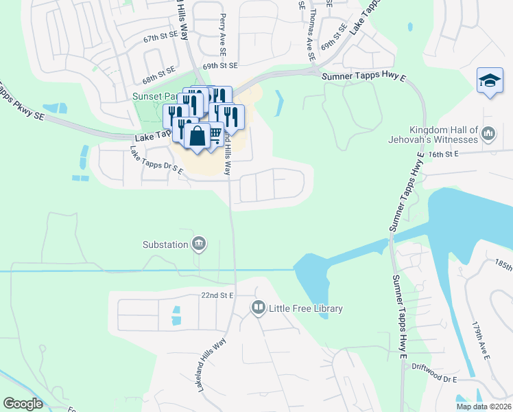 map of restaurants, bars, coffee shops, grocery stores, and more near 1618 73rd Street Southeast in Auburn