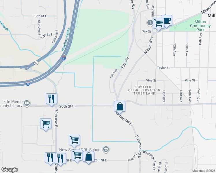 map of restaurants, bars, coffee shops, grocery stores, and more near 302 Fife Way in Milton