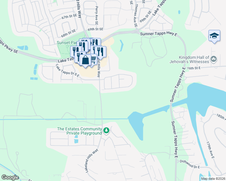 map of restaurants, bars, coffee shops, grocery stores, and more near 1706 73rd Street Southeast in Auburn