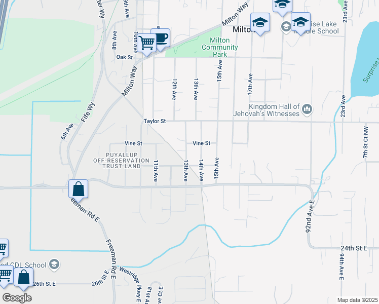 map of restaurants, bars, coffee shops, grocery stores, and more near 2206 13th Avenue in Milton