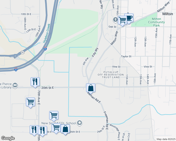 map of restaurants, bars, coffee shops, grocery stores, and more near 302 Fife Way in Milton