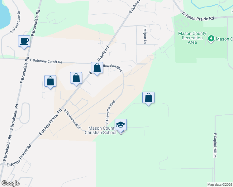 map of restaurants, bars, coffee shops, grocery stores, and more near 617 East Hiawatha Boulevard in Shelton