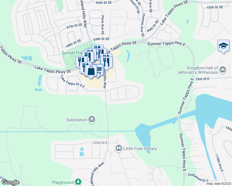 map of restaurants, bars, coffee shops, grocery stores, and more near 7209 Perry Avenue Southeast in Auburn