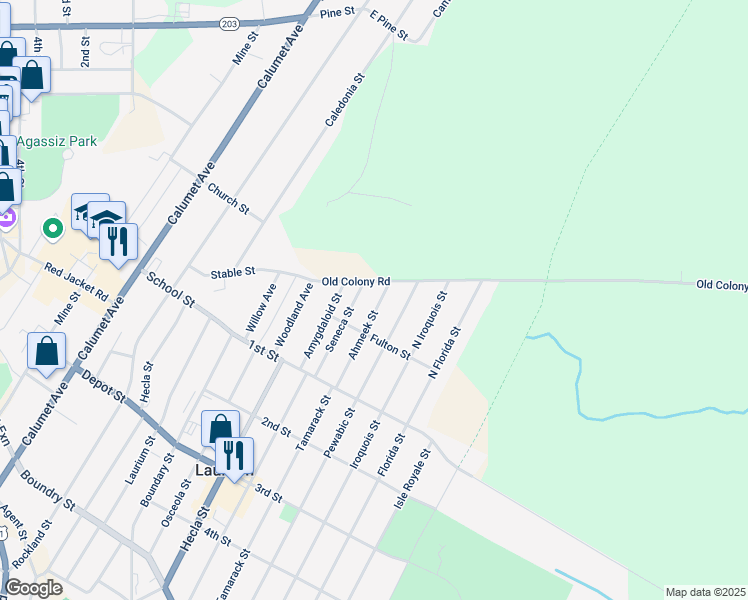 map of restaurants, bars, coffee shops, grocery stores, and more near 200-298 Seneca St in Laurium