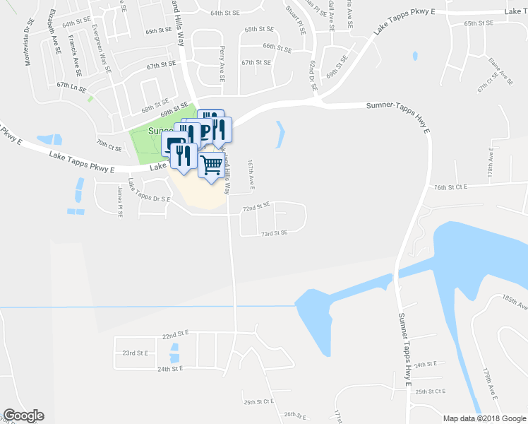 map of restaurants, bars, coffee shops, grocery stores, and more near 1518 72nd Street Southeast in Auburn