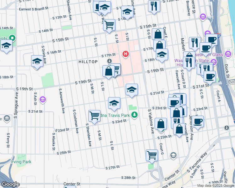 map of restaurants, bars, coffee shops, grocery stores, and more near 2003 Martin Luther King Junior Way in Tacoma