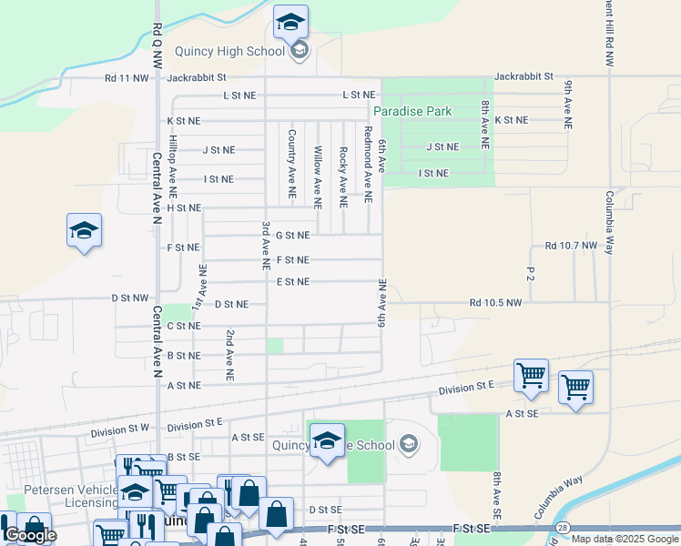 map of restaurants, bars, coffee shops, grocery stores, and more near 408 F Street Northeast in Quincy