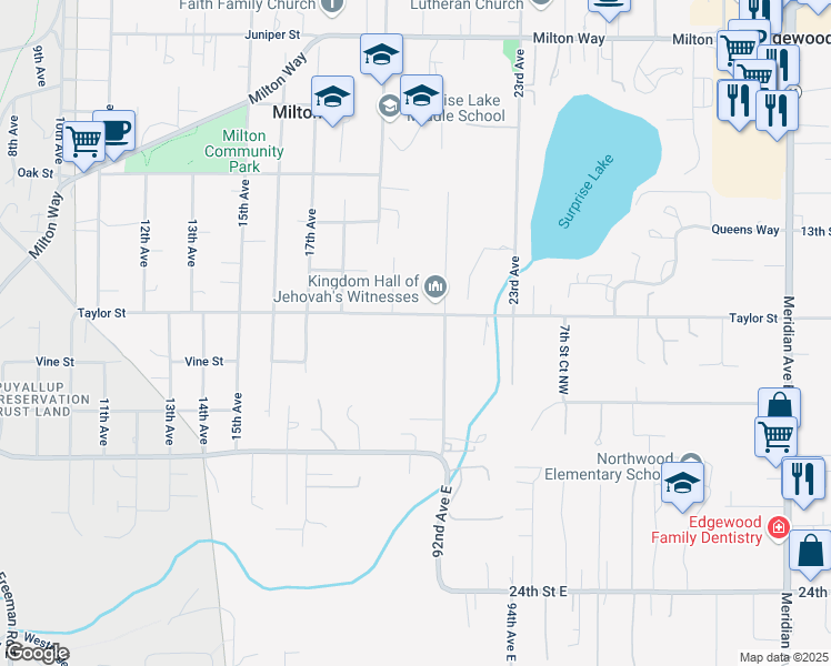 map of restaurants, bars, coffee shops, grocery stores, and more near 2003 Taylor Street in Milton