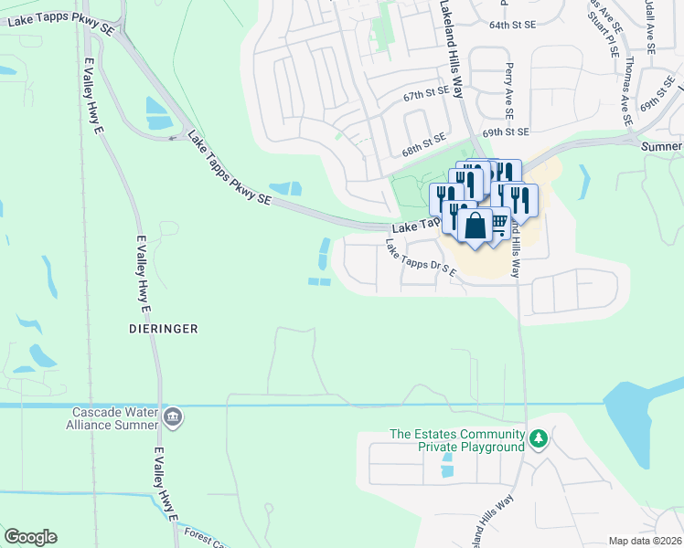 map of restaurants, bars, coffee shops, grocery stores, and more near 822 72nd Street Southeast in Auburn