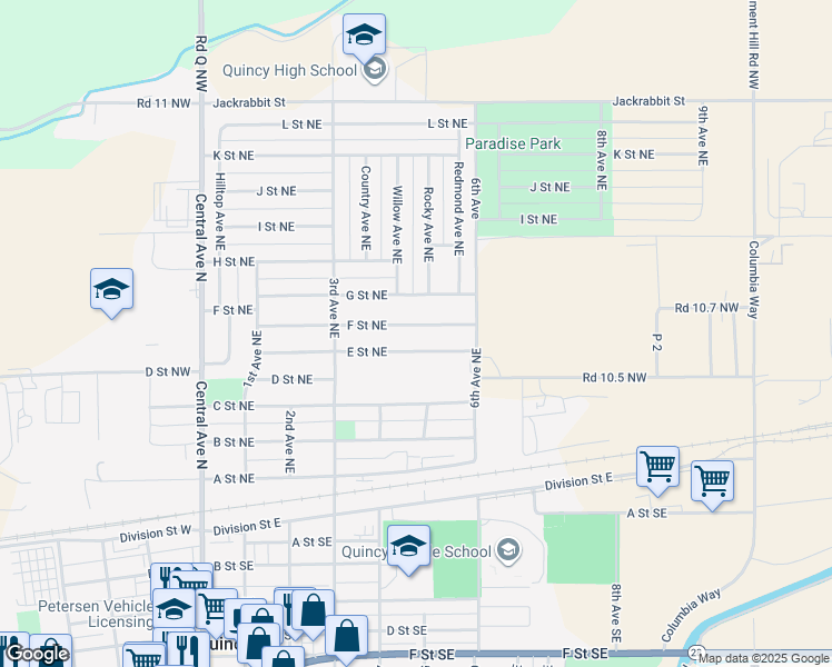 map of restaurants, bars, coffee shops, grocery stores, and more near 408 F Street Northeast in Quincy