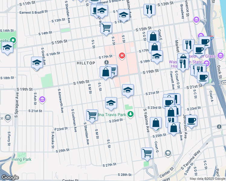map of restaurants, bars, coffee shops, grocery stores, and more near 2003 Martin Luther King Junior Way in Tacoma