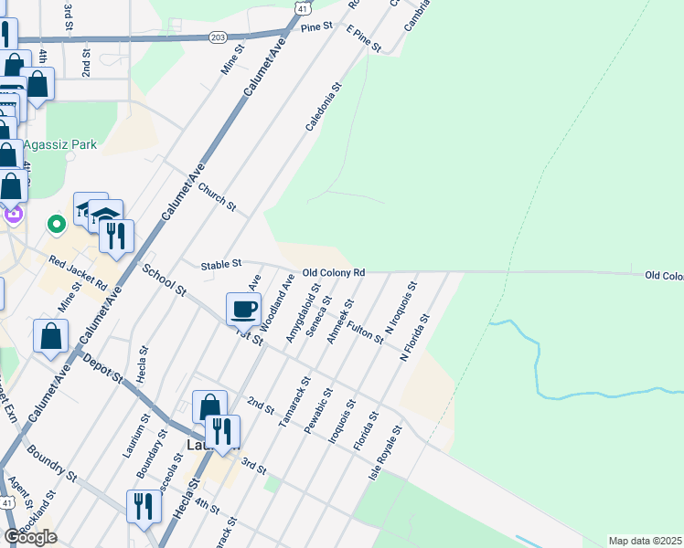 map of restaurants, bars, coffee shops, grocery stores, and more near 298 Seneca St in Laurium