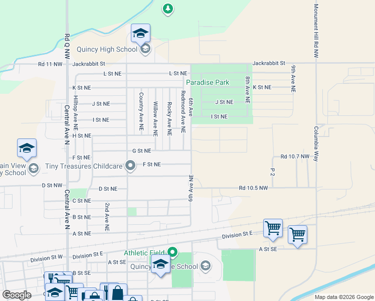 map of restaurants, bars, coffee shops, grocery stores, and more near 714 Redmond Avenue Northeast in Quincy