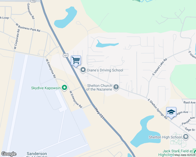 map of restaurants, bars, coffee shops, grocery stores, and more near 1500 East Shelton Springs Road in Shelton