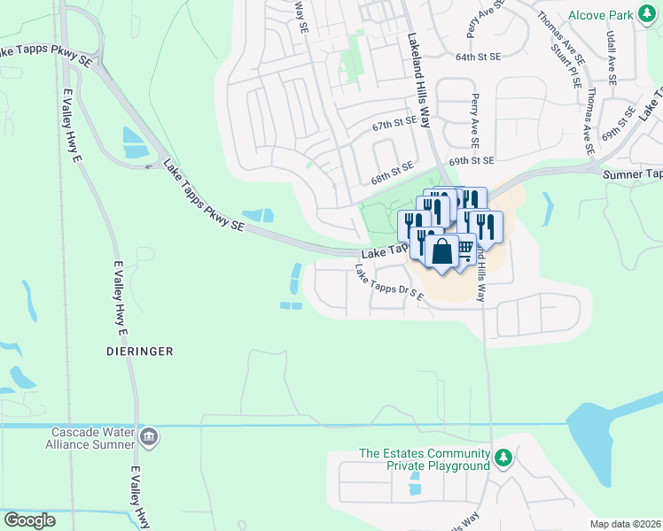 map of restaurants, bars, coffee shops, grocery stores, and more near 1001 71st Street Southeast in Auburn